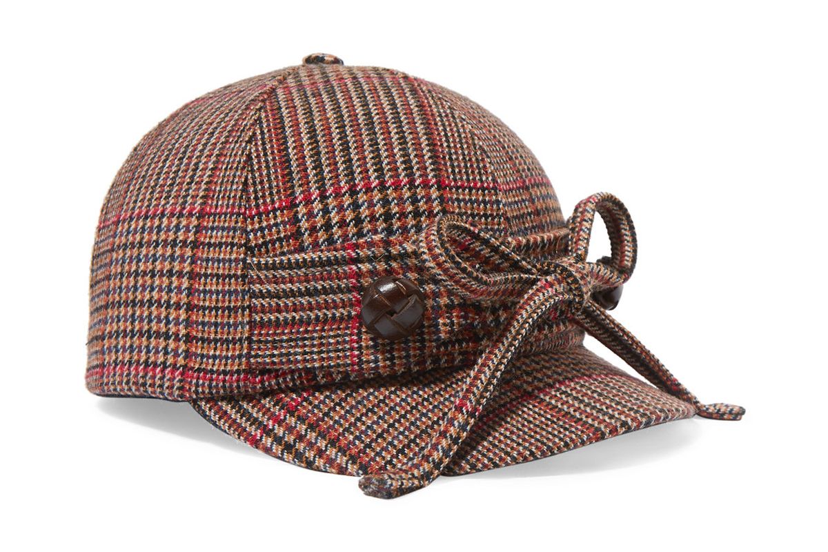 miu miu checked wool blend tweed cap