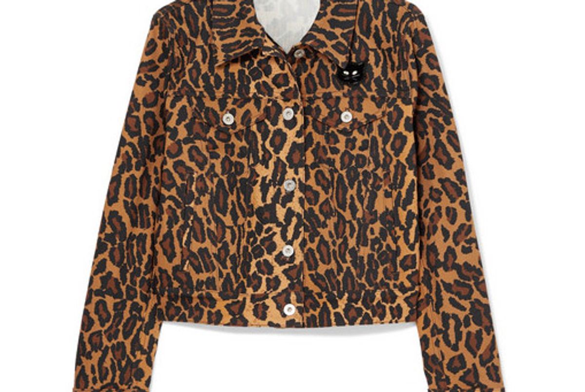 miu miu cropped leopard print denim jacket
