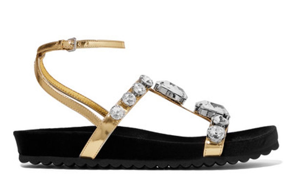 miu miu crystal embellished metallic leather sandals