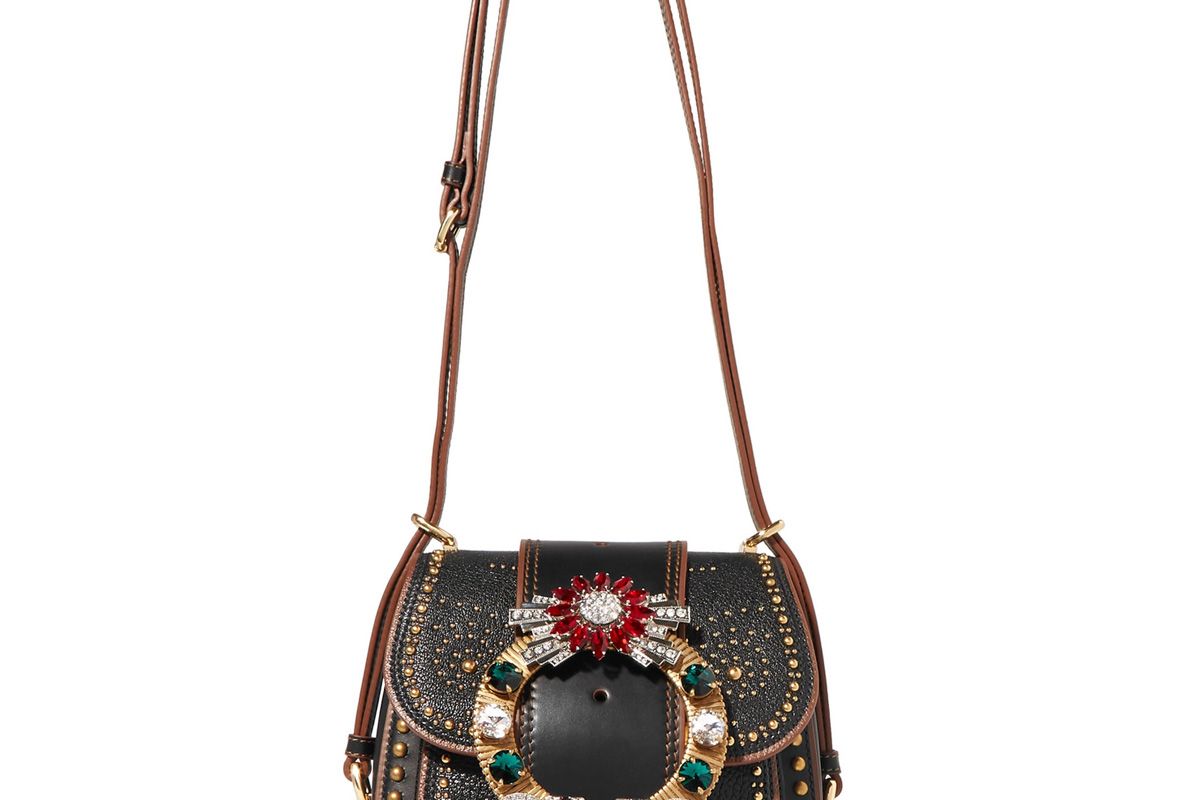 miu miu dahlia embellished textured leather shoulder bag