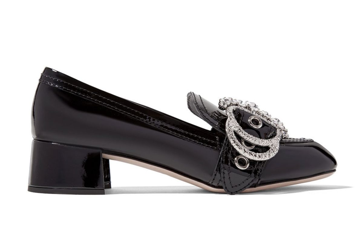 miu miu embellished patent leather pumps