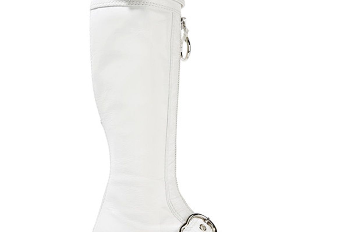 Embellished patent textured-leather knee boots