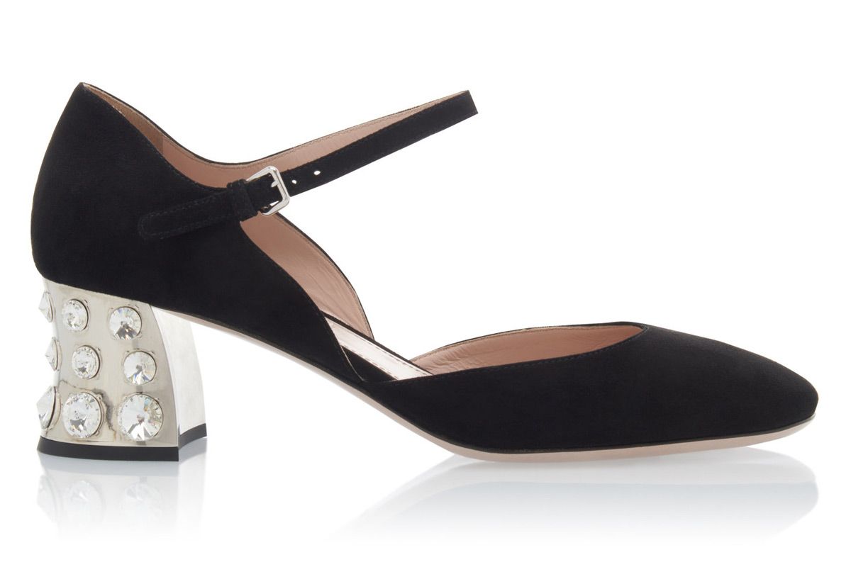 miu miu embellished suede mary jane pumps