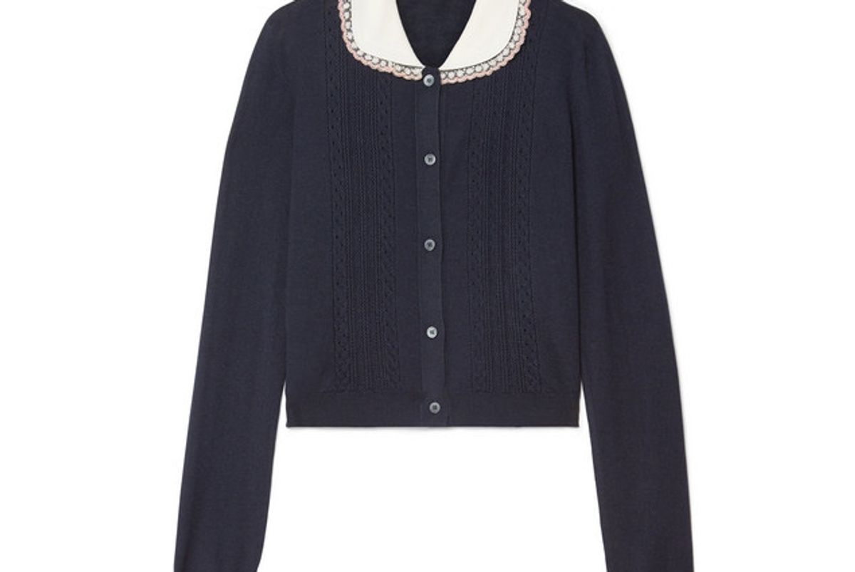 miu miu embellished tulle trimmed cashmere and silk blend cardigan