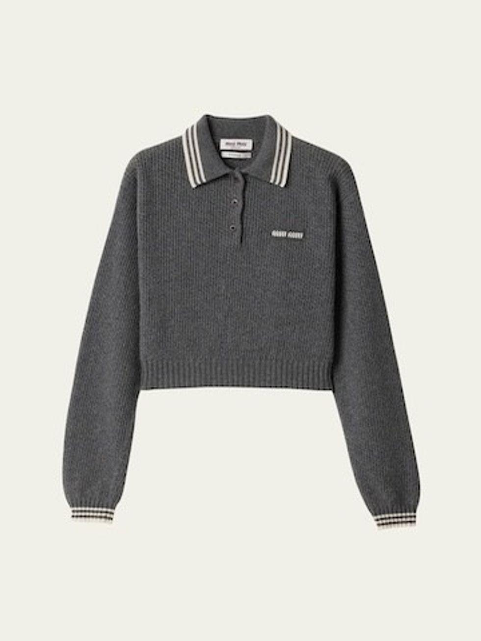 Miu Miu Long-Sleeve Cropped Polo Sweater