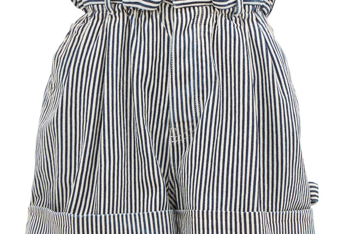 miu miu paperbag waist striped denim shorts