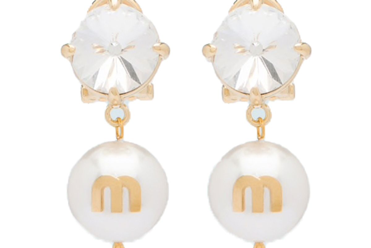 miu miu pendant earrings with crystals and pearls