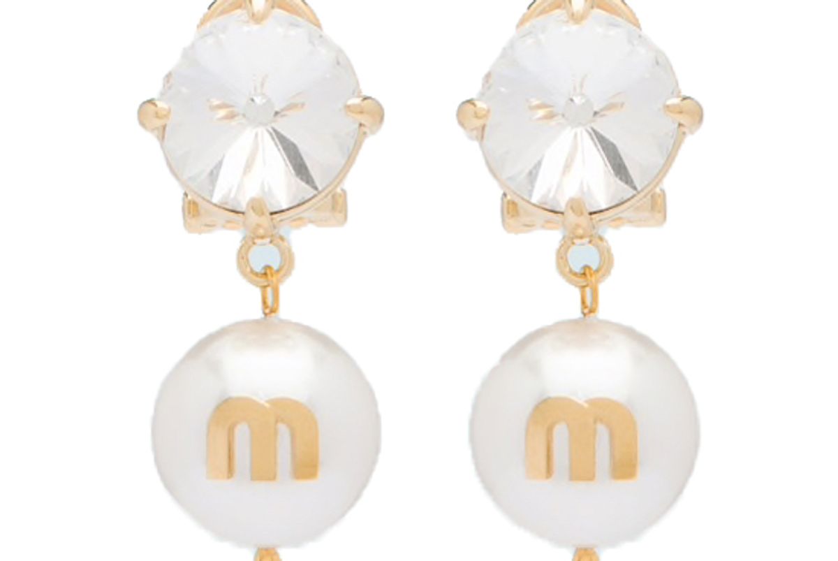 miu miu pendant earrings with crystals and pearls