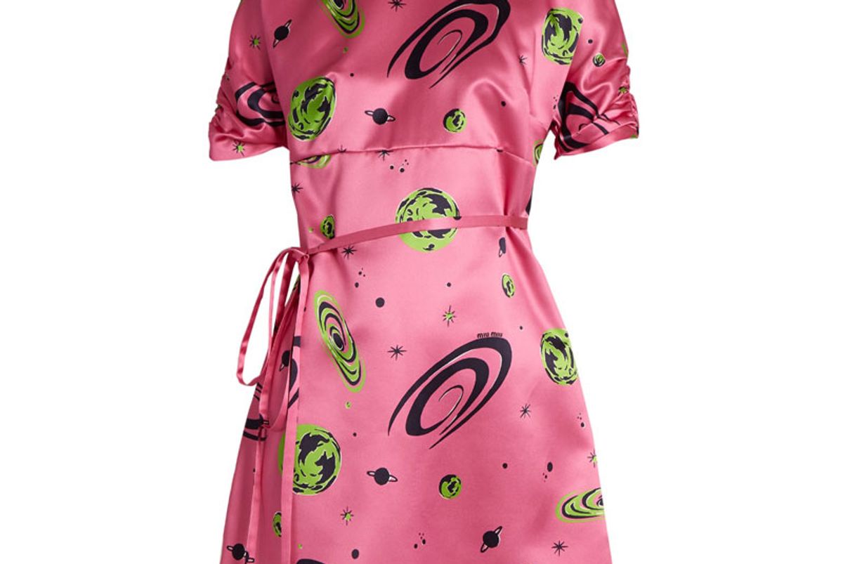 Planet Print Duchess-Silk Dress