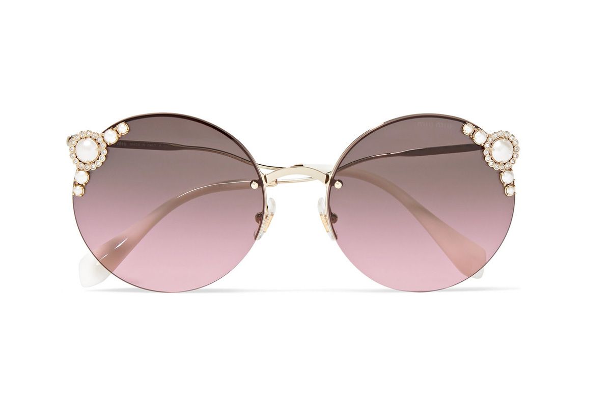 miu miu round frame embellished gold tone sunglasses