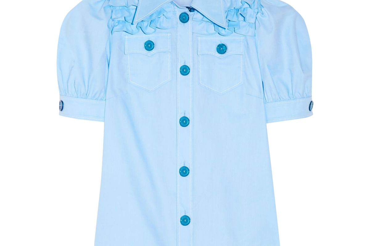 miu miu ruffled cotton oxford shirt