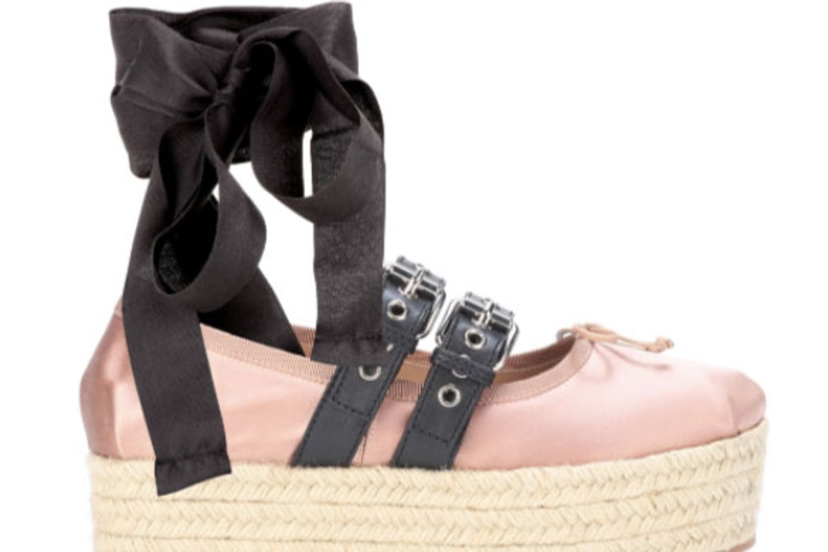 miu miu satin and leather platform ballerinas