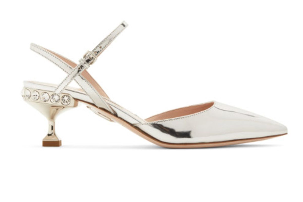 miu miu silver patent slingback heels