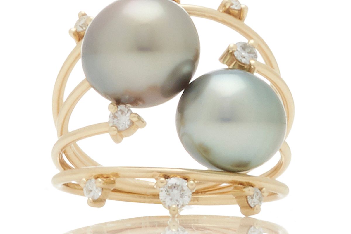 mizuki pearl and diamond ring stack