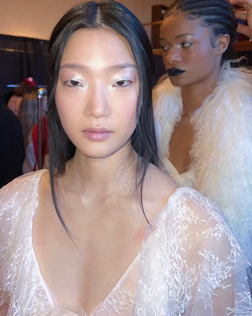 model backstage at Sandy Liang FW23