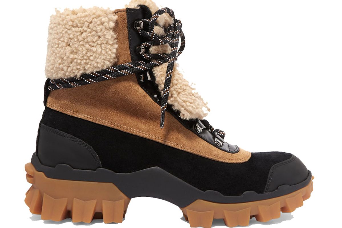 moncler harriet suede shearling and leather ankle boots