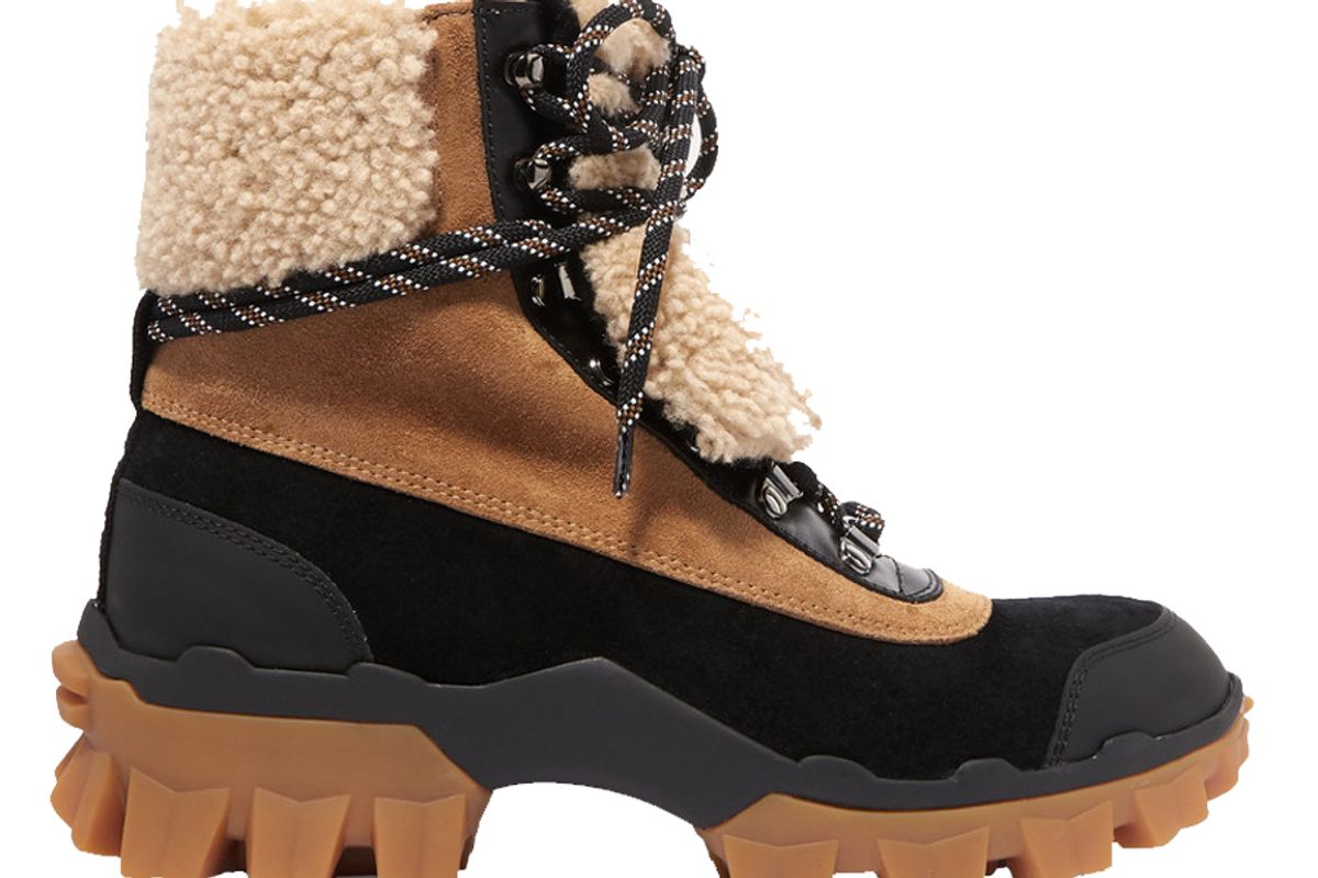 moncler harrriet suede shearling and leather ankle boots