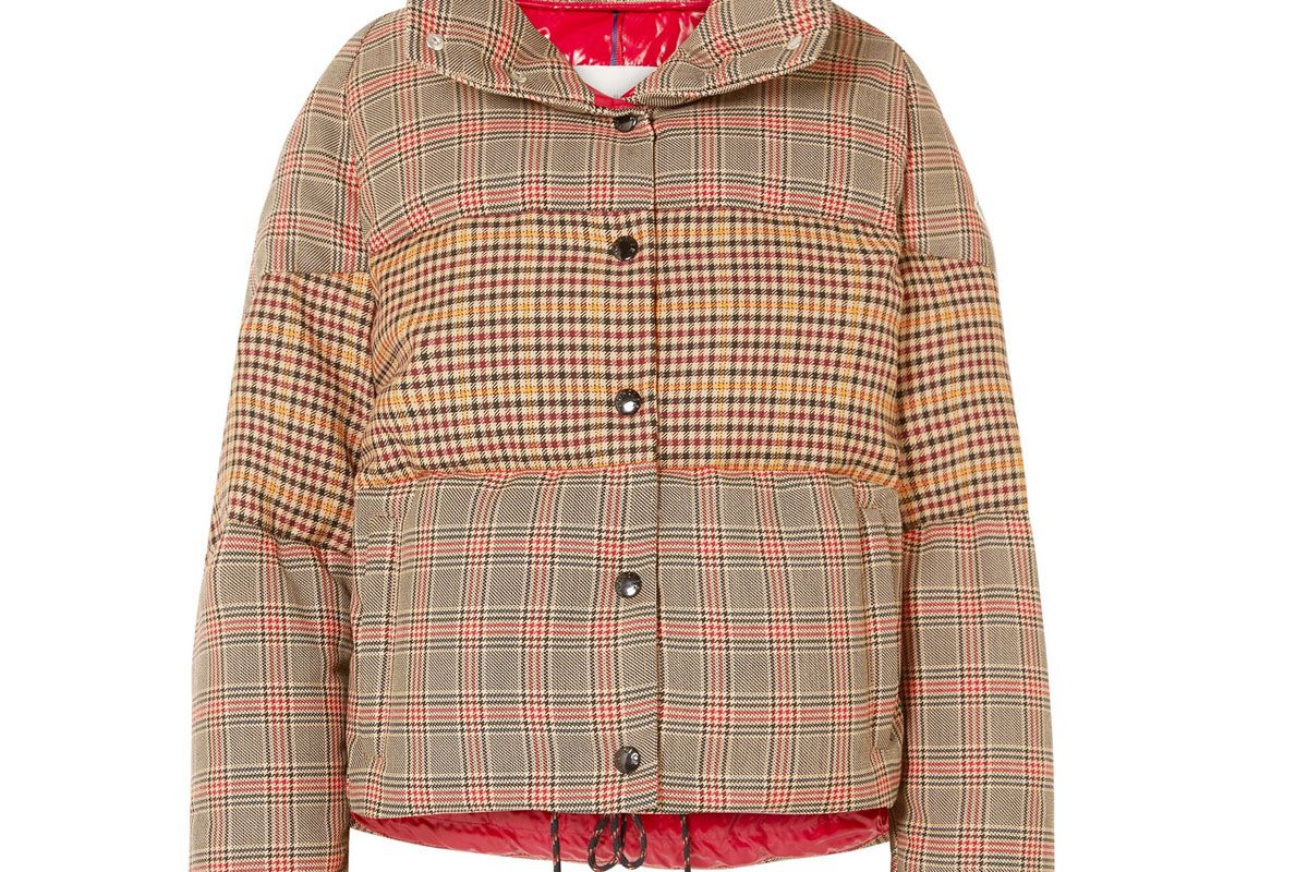 moncler paneled checked quilted wool blend down jacket