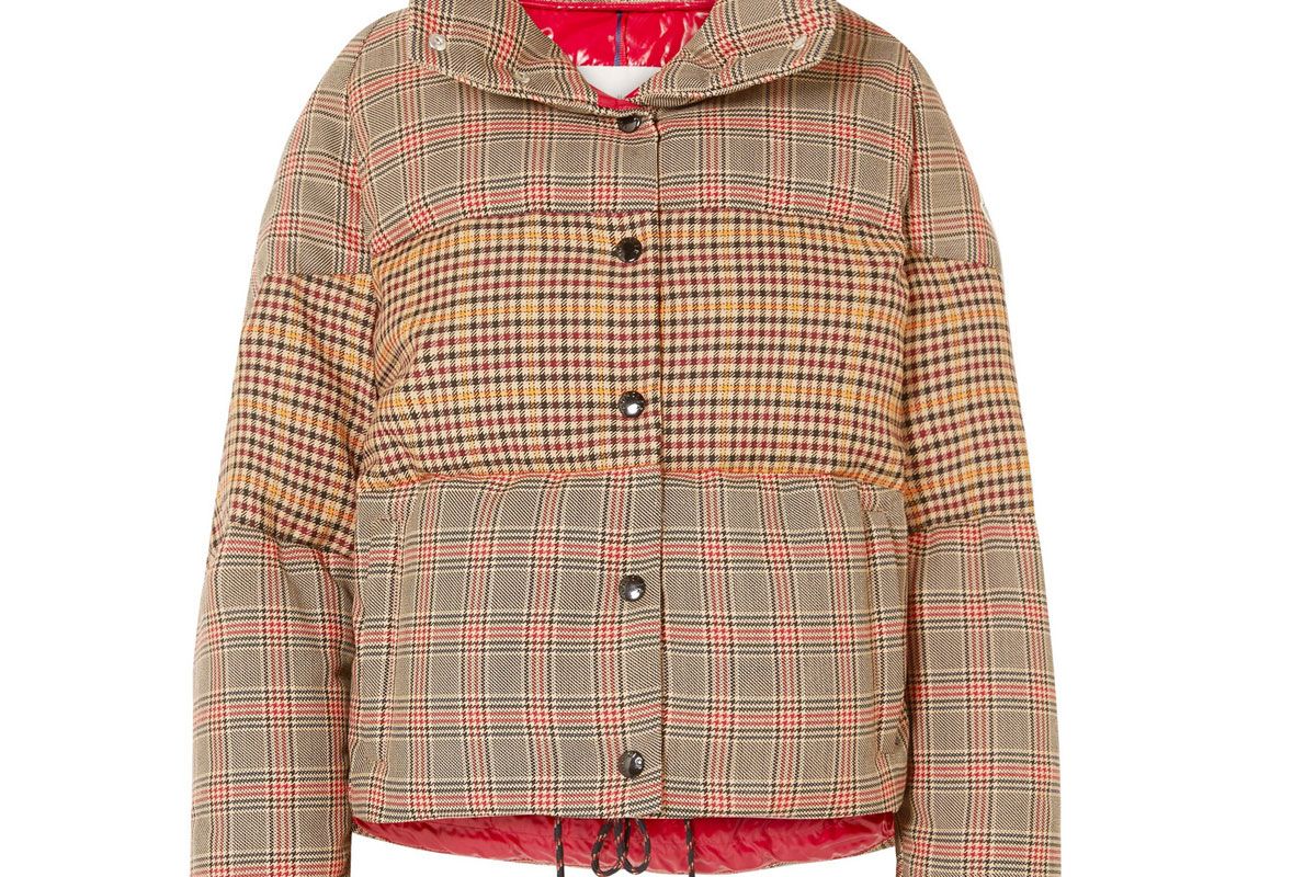 moncler paneled checked quilted wool blend down jacket