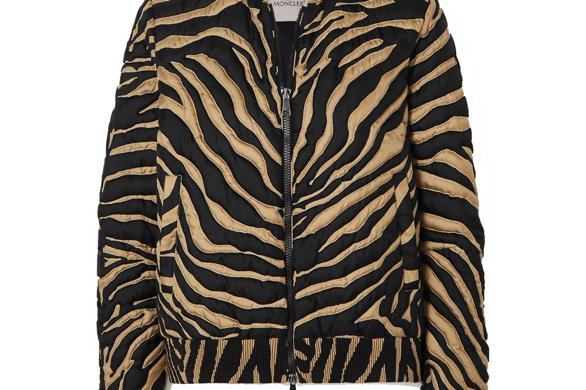 moncler quilted zebra print silk down bomber jacket