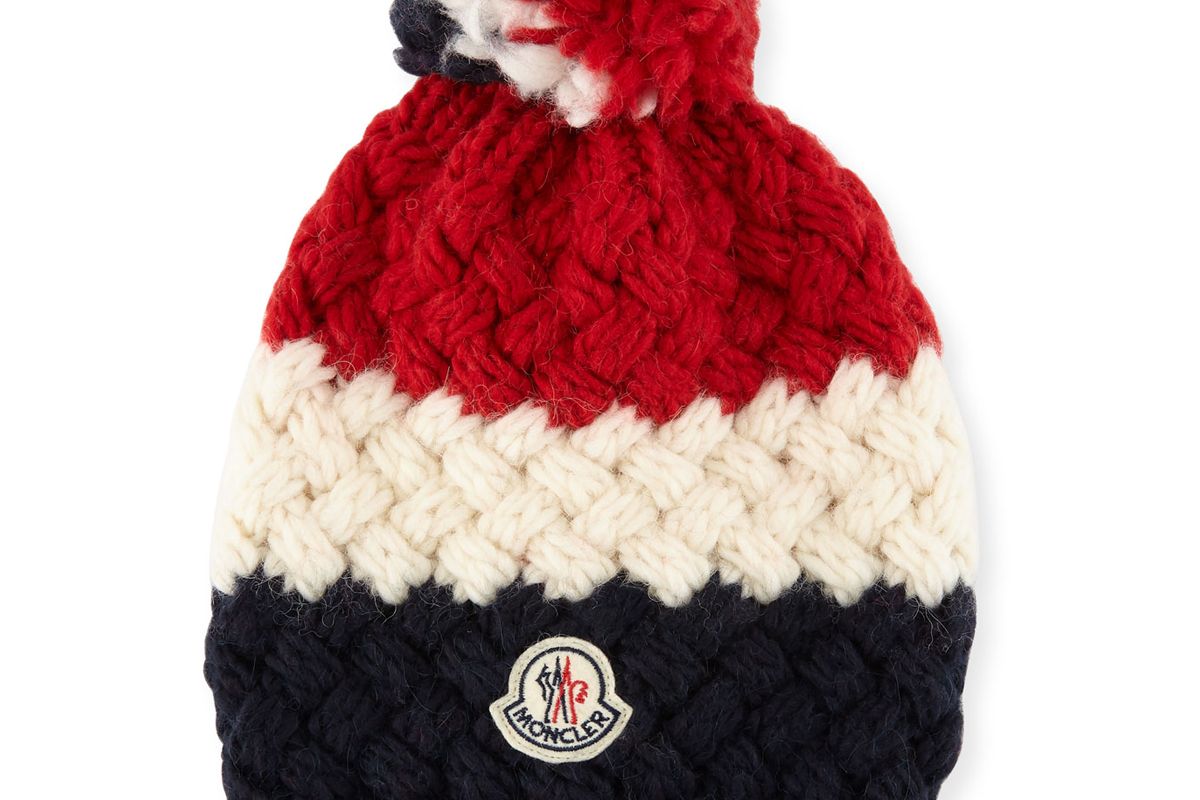 Men's Tricolor Jumbo Pompom Beanie Hat