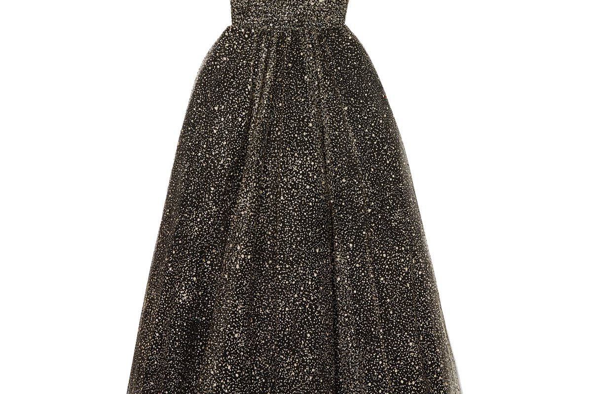 monique lhuillier brie strapless ruched glittered tulle gown