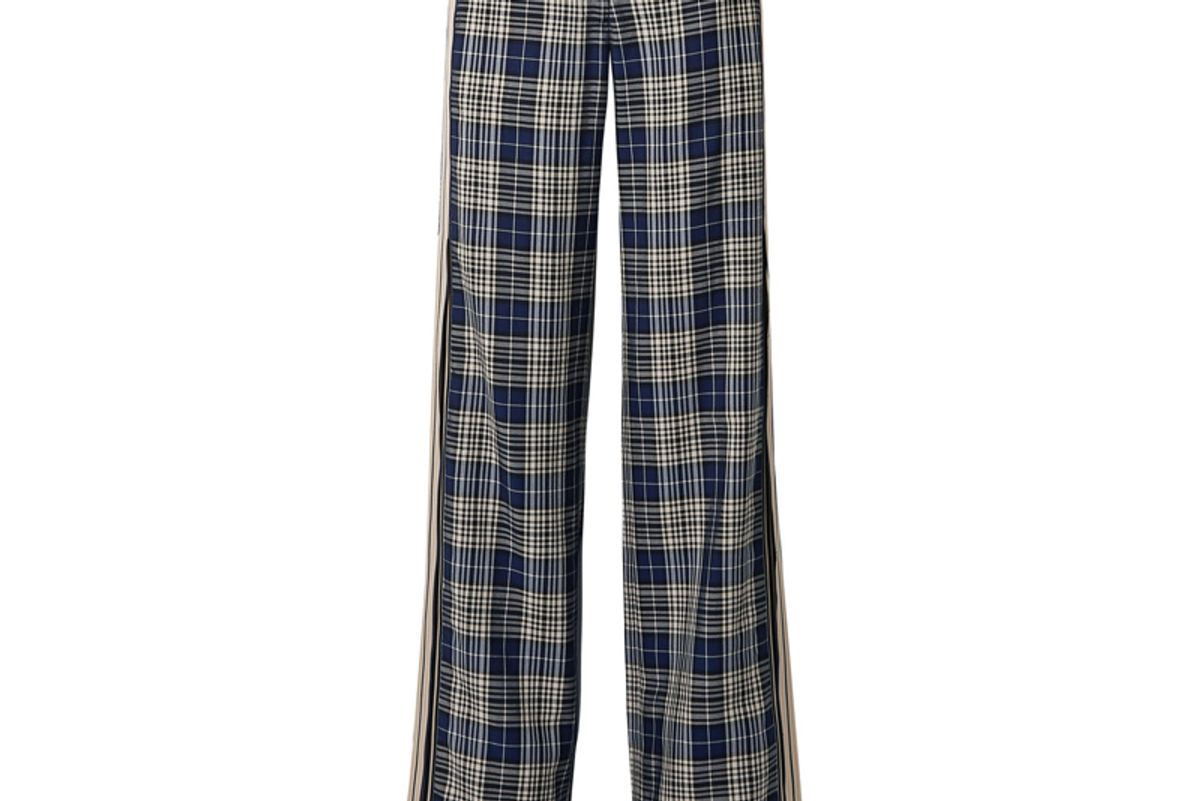 monse grosgrain trimmed checked woven wide leg pants