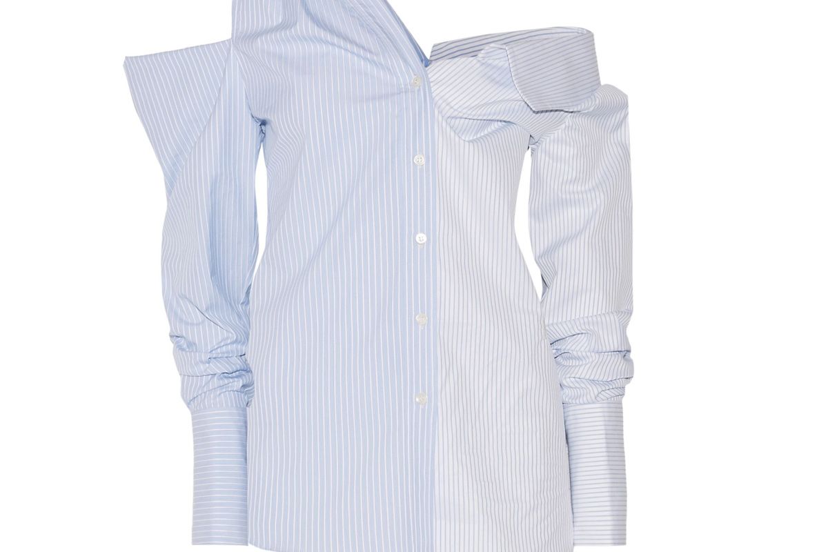 monse off the shoulder asymmetric striped cotton dobby shirt