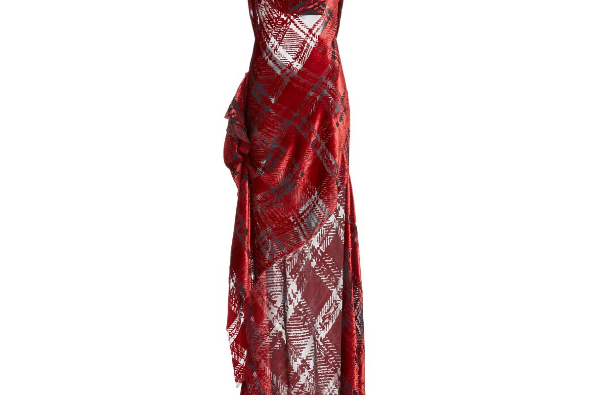 monse plaid velvet devore slip gown