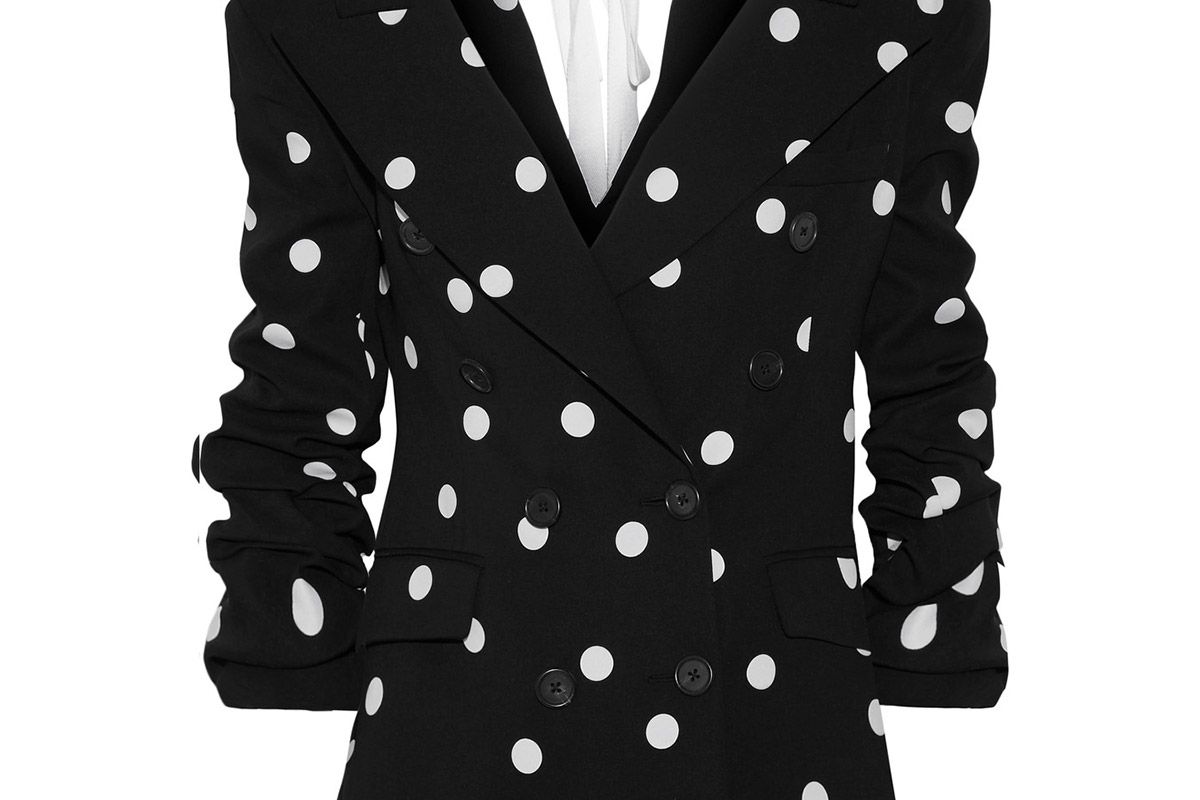 Ruched polka-dot silk-blend crepe blazer