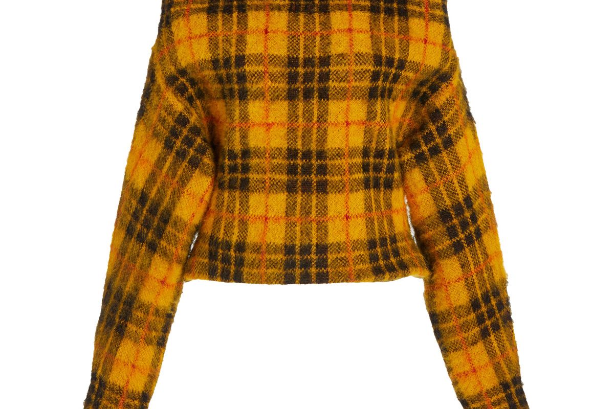 monse tartan plaid off the shoulder sweater