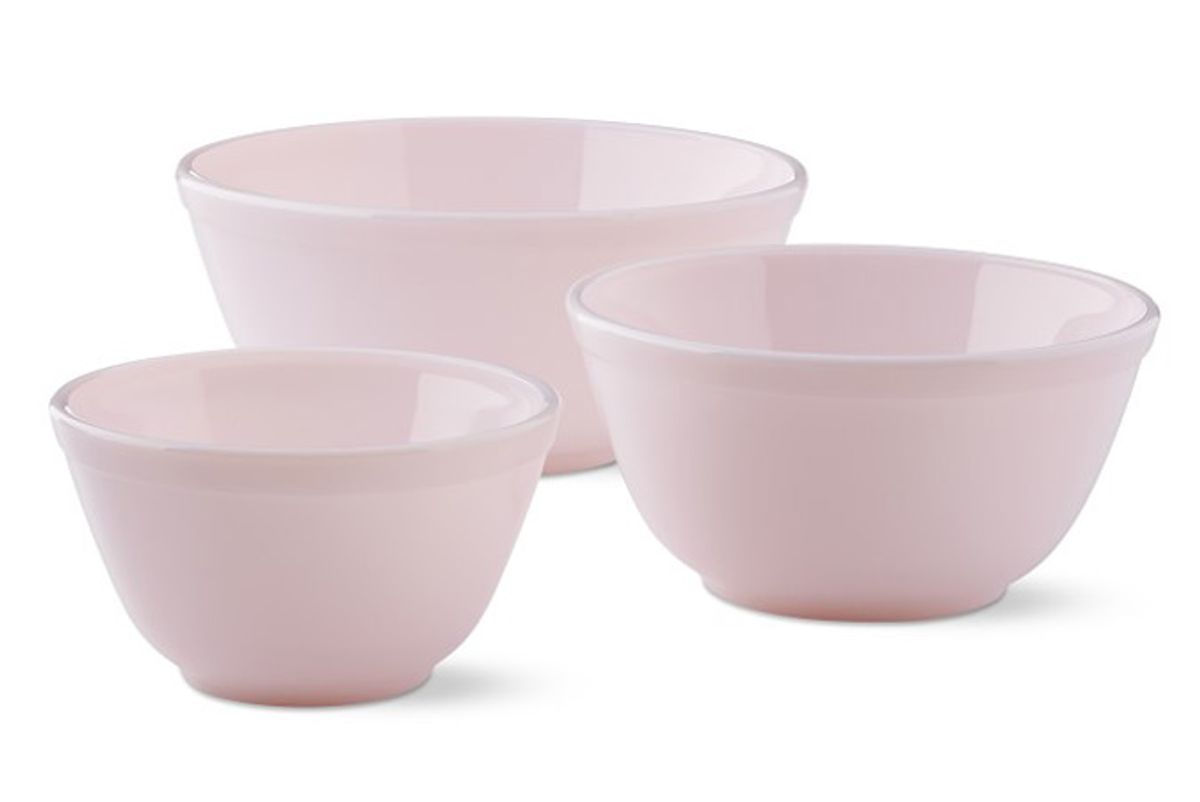 mosser glass pink milk glass mixing bowl set of 3