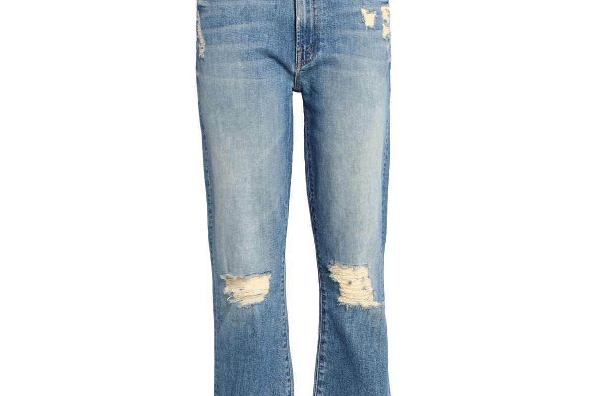 mother cropped distressed high rise slim leg jeans