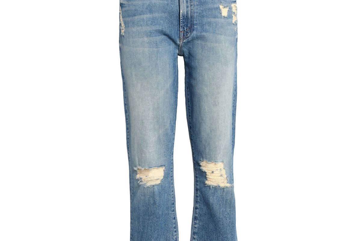 mother cropped distressed high rise slim leg jeans