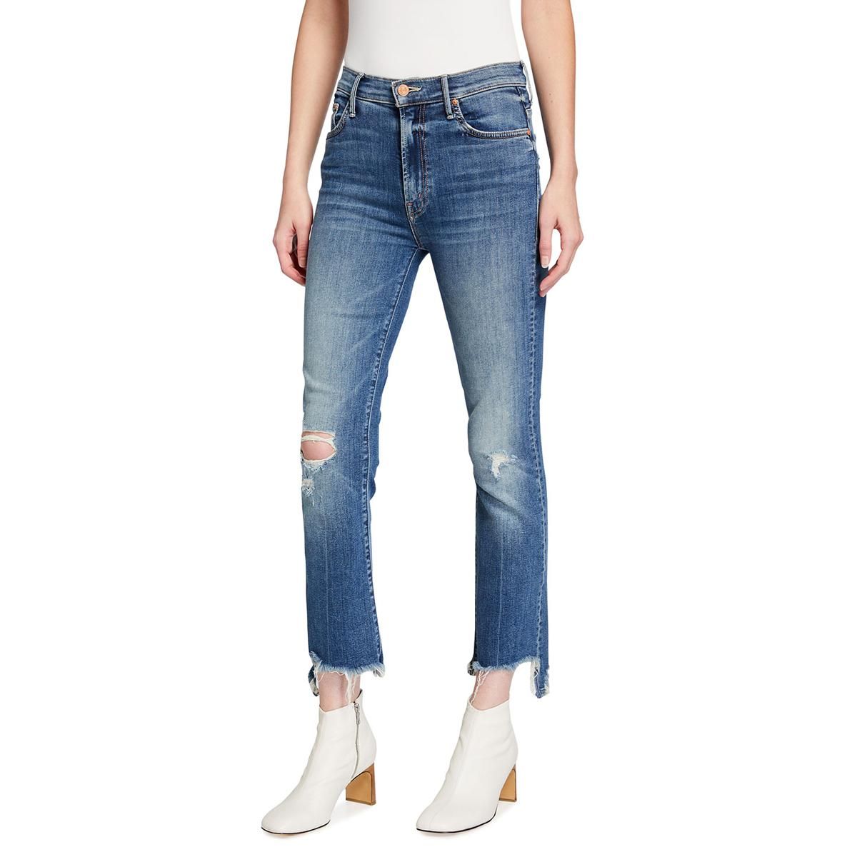 mother the insider crop step chewed hem jeans