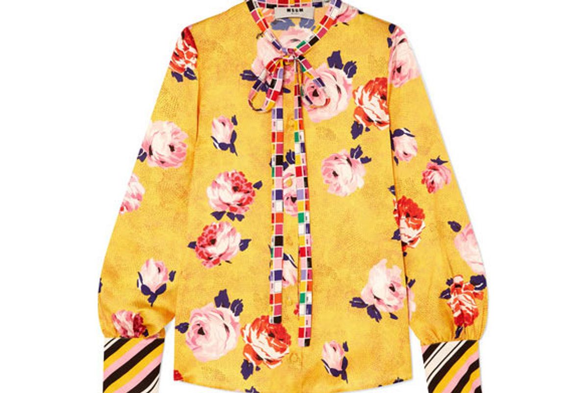 msgm floral-print satin blouse
