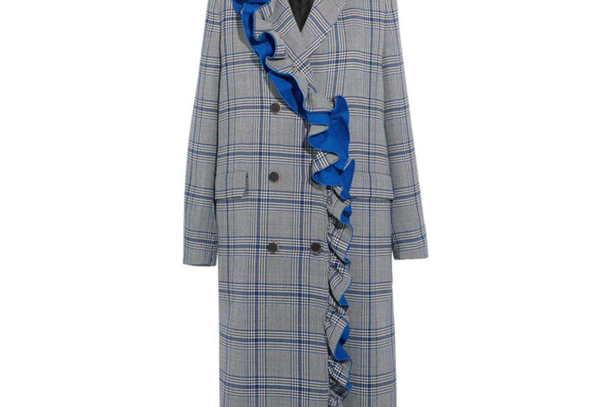 Ruffled Checked Cotton-blend Coat