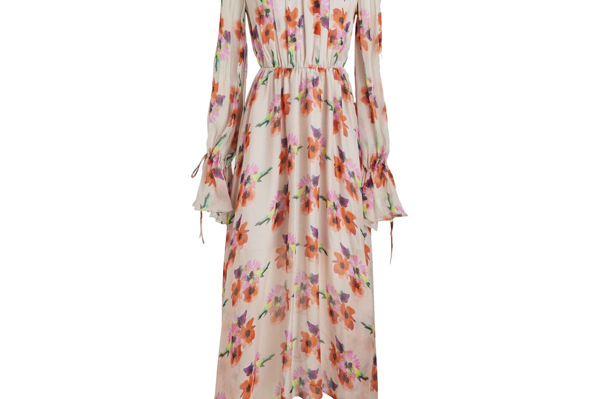 msgm watercolour bouquet printed chiffon maxi dress