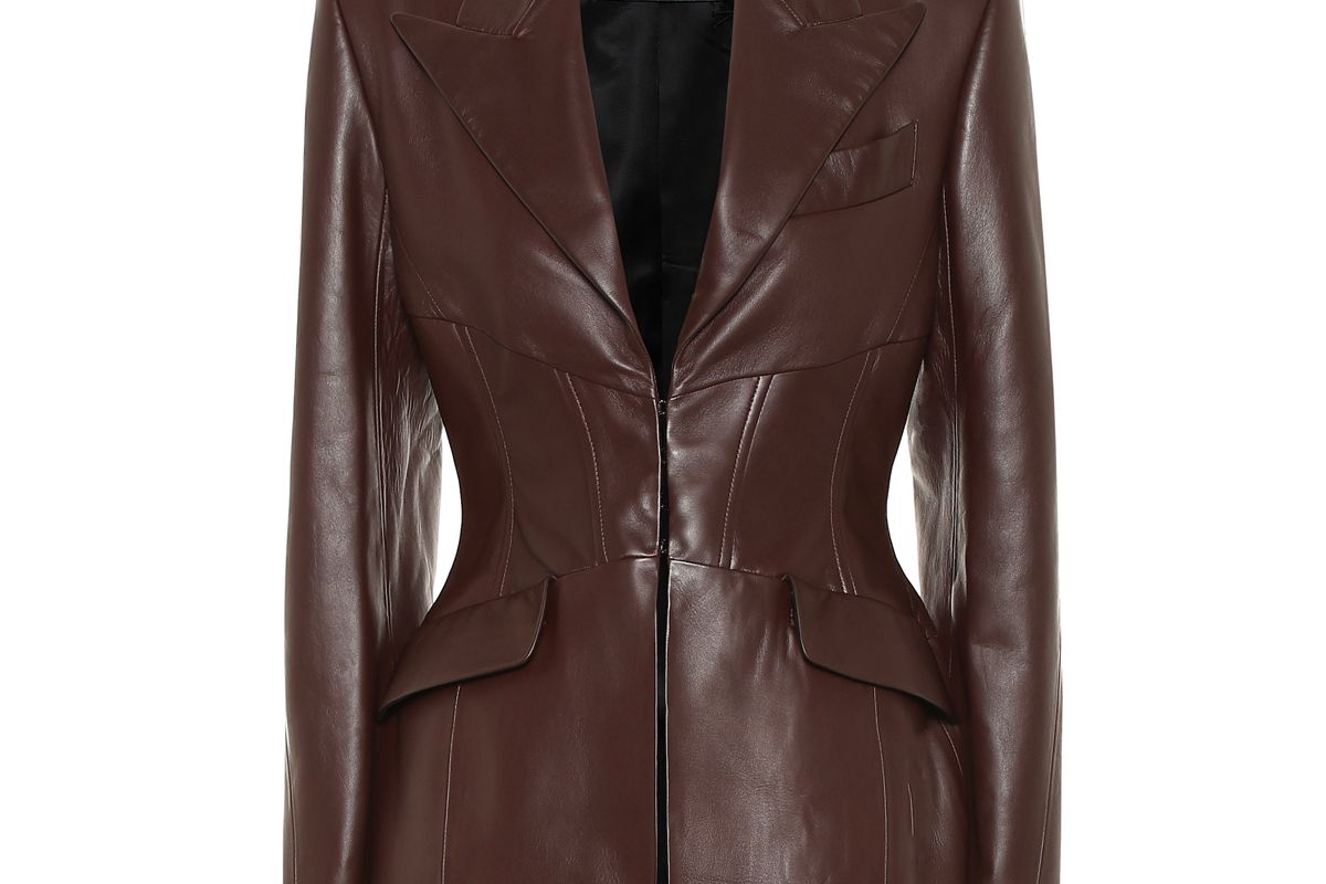 mugler leather blazer