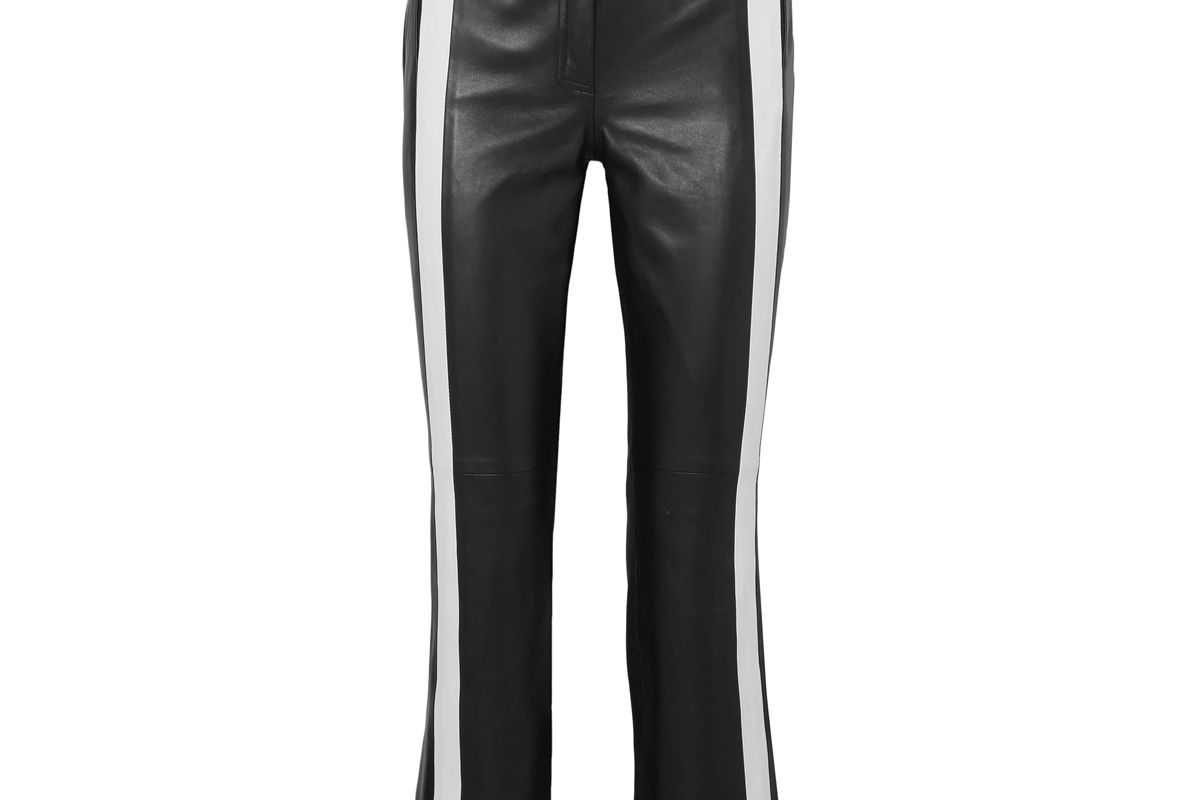 mugler striped leather kick flare pants