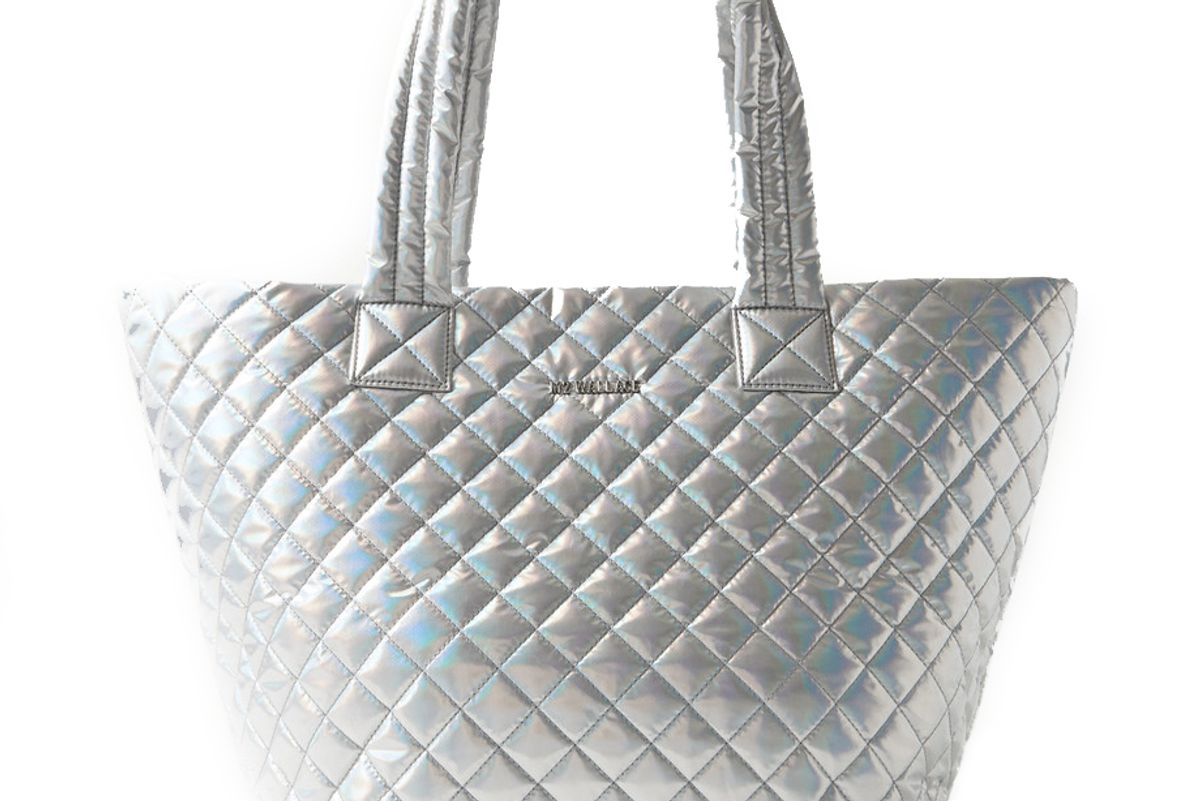 mz wallace metro medium leather trimmed quilted metallic shell tote