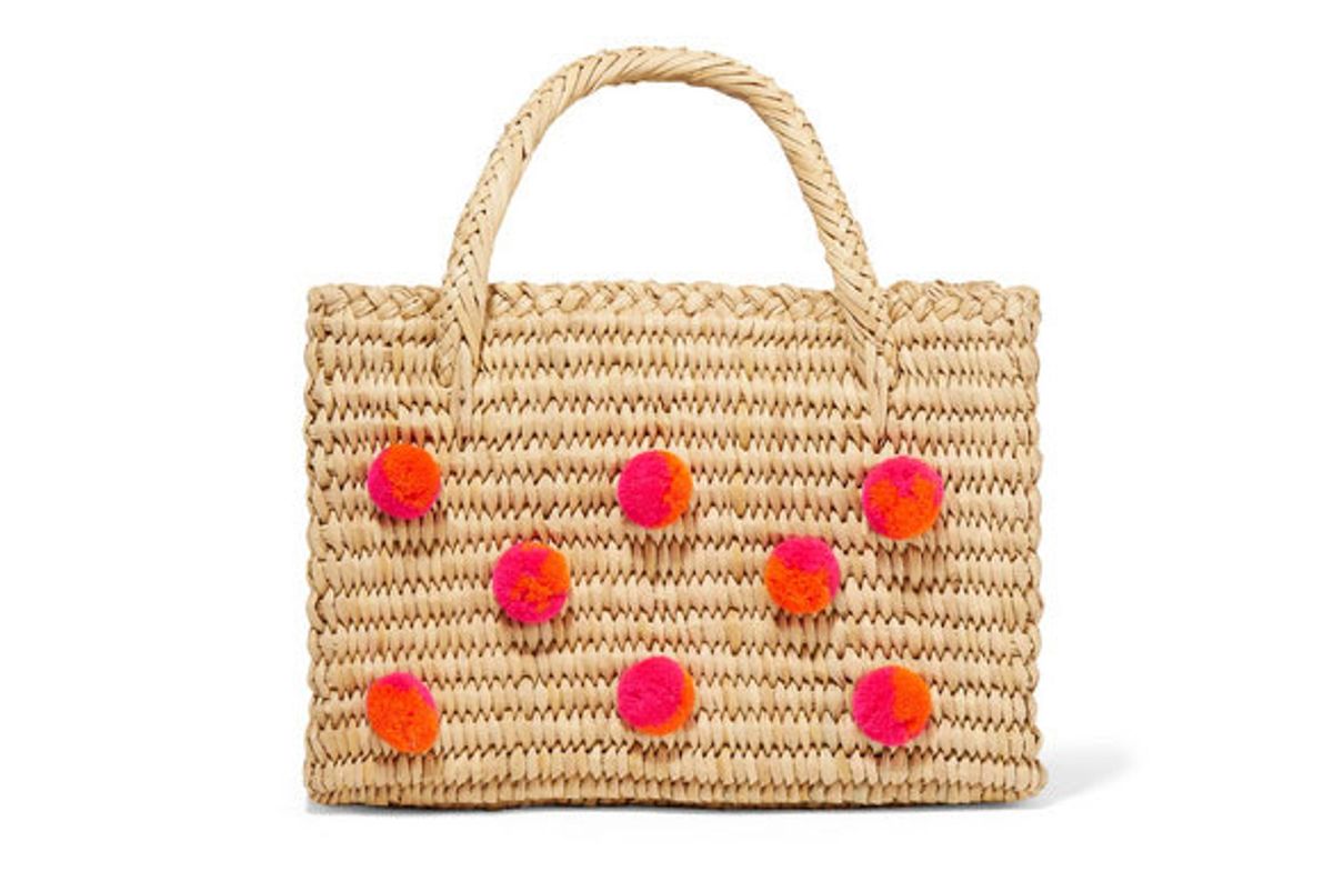 nannacay baby maldives pompom embellished woven raffia tote