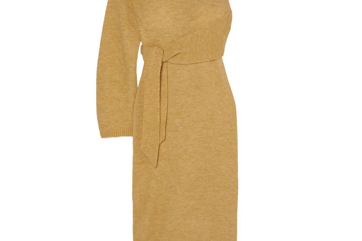 nanushka cedro one sleeve tie detailed stretch knit midi dress