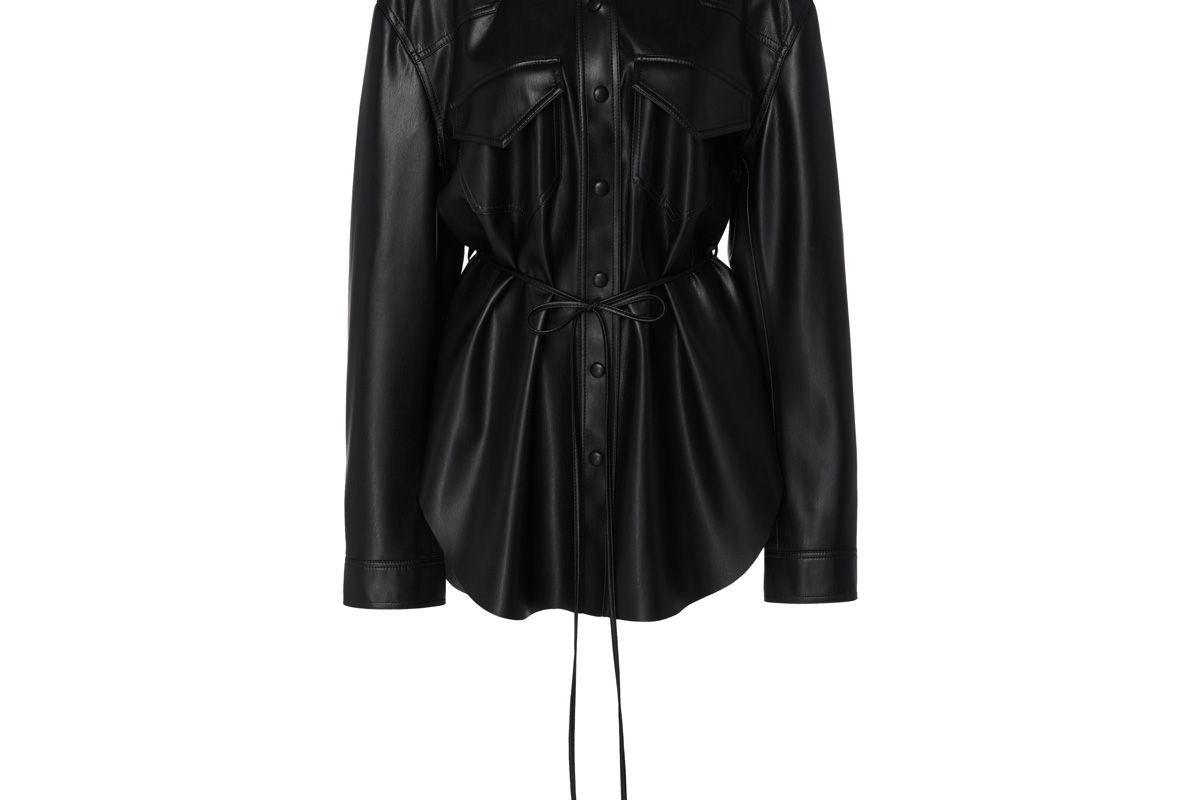 nanushka eddy belted faux leather shirt