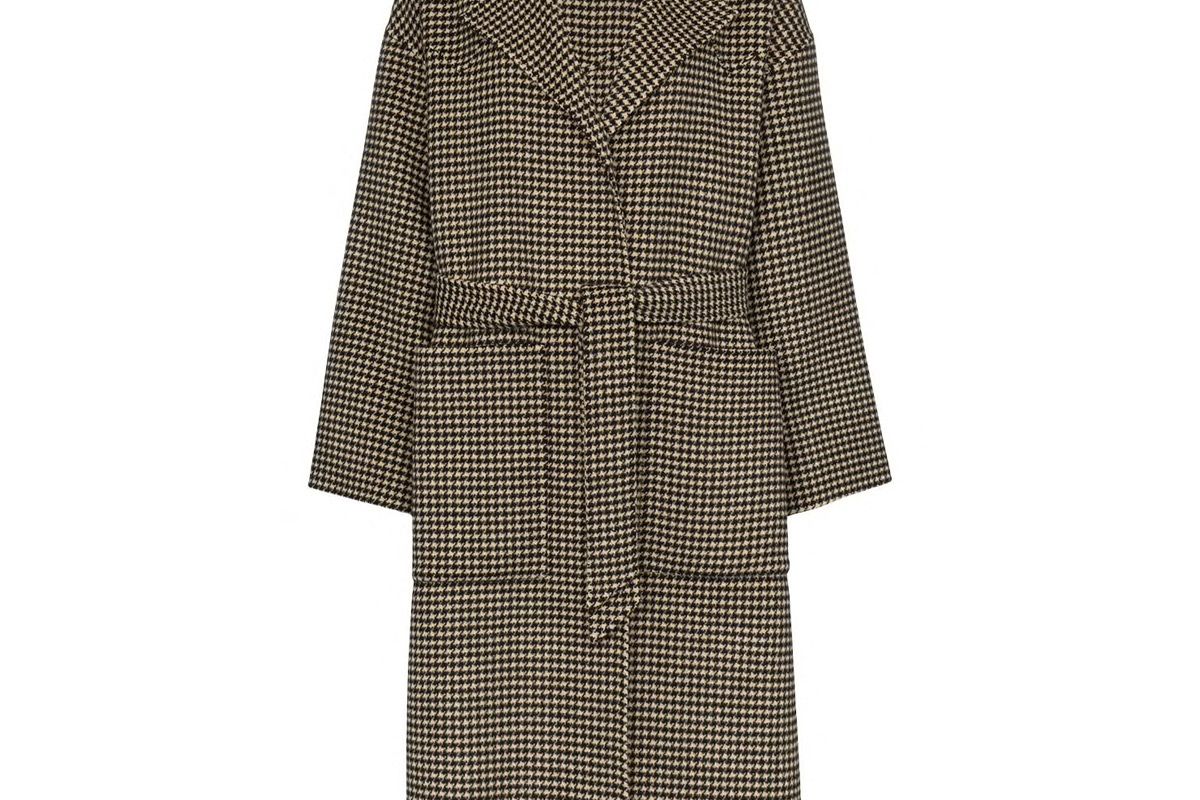 nanushka houndstooth belted trench coat