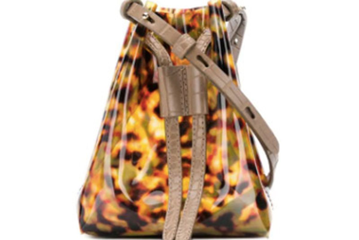 nanushka minee tortoise printed bucket bag