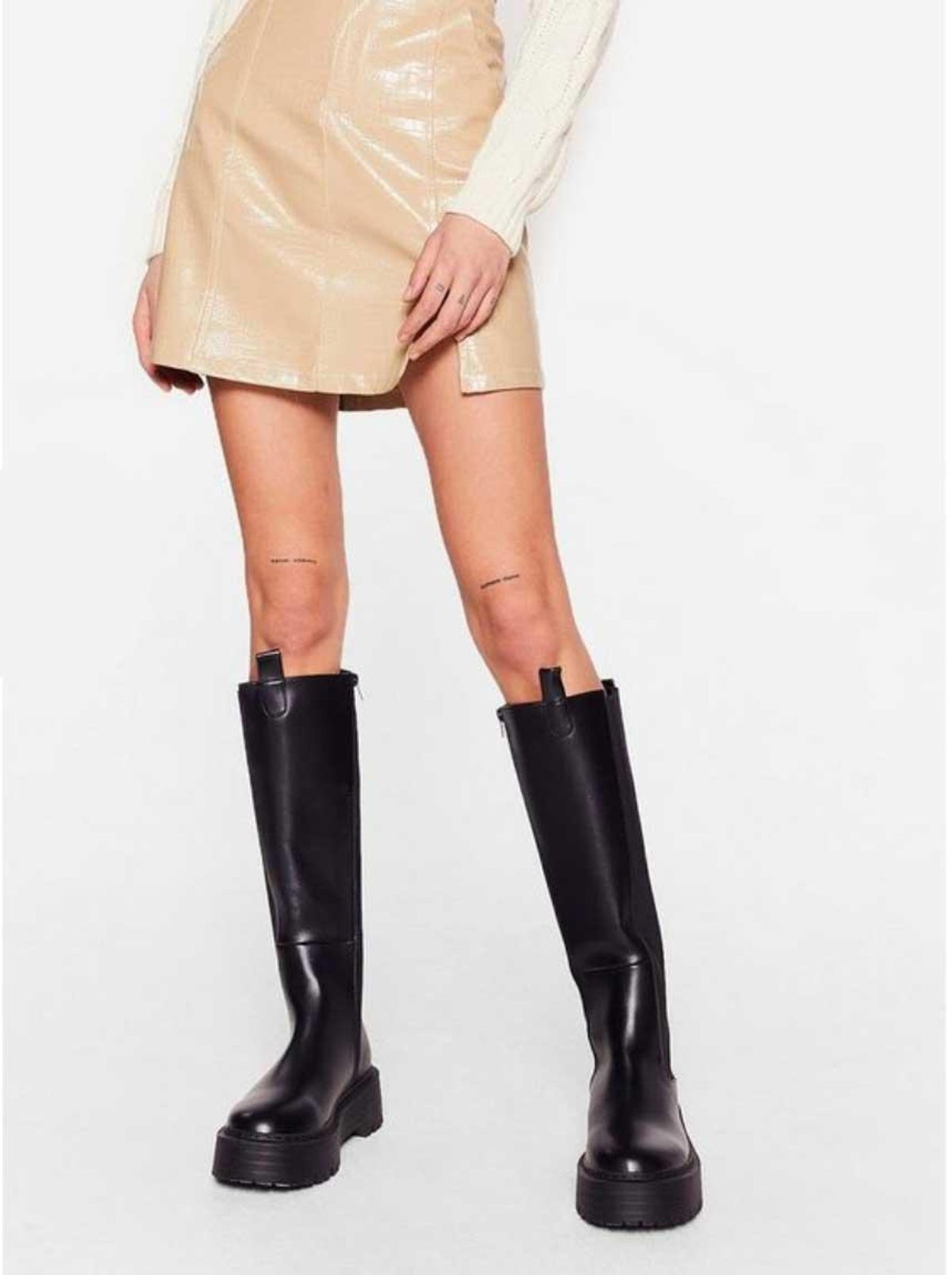 nasty gal faux leather calf high platform wellie boots