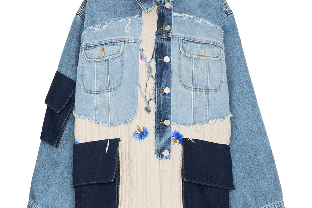 natasha zinko oversized patchwork quilted cotton denim jacket