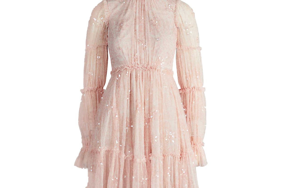 needle and thread anya ruffled embellished tulle mini dress