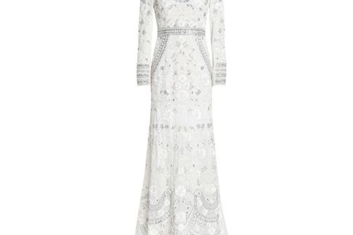 needle thread embellished georgette gown